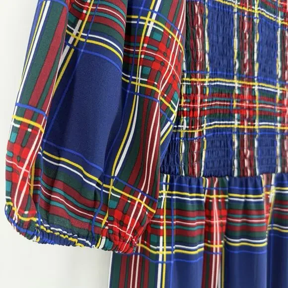 Sugarlips Lakeview Blue Red Plaid Smocked Tiered Maxi Dress Womens Size Medium - Picture 4 of 13